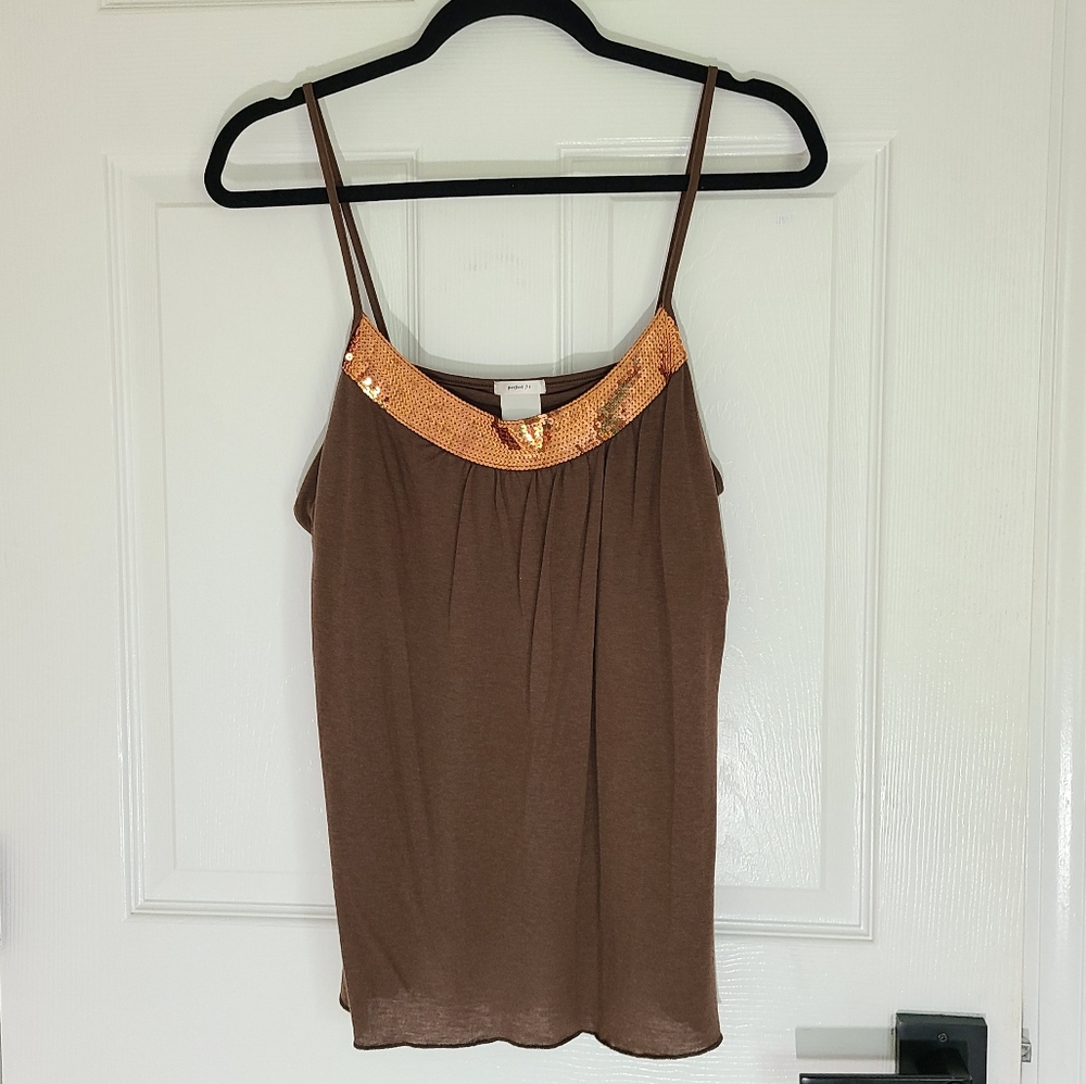 y2k Old Navy Brown Sequin-Embellished tank Top
